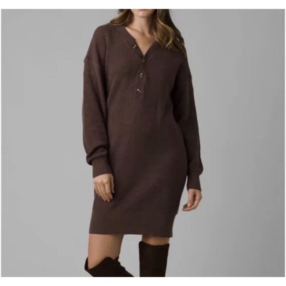 Prana Dresses & Skirts - Womens Size S Prana Milani Henley Sweater Dress Brown NWT